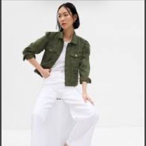 Olive Green Gap puff sleeve denim jacket xl